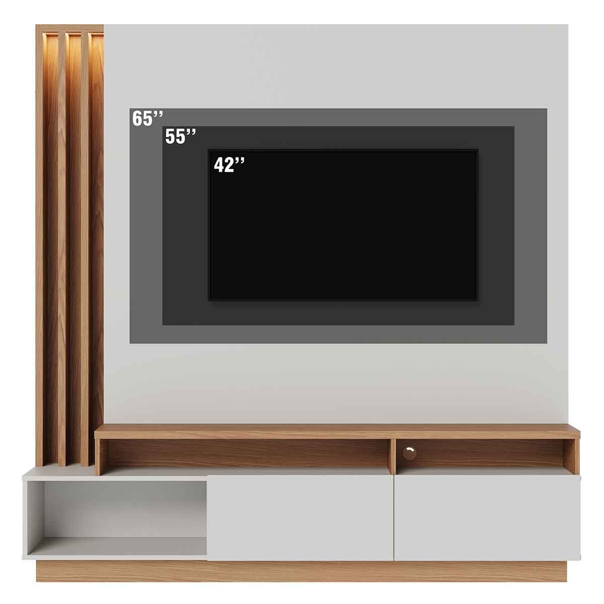 Painel Home Theater Itaumá 2 Portas Basculante 75" Polegadas Off White Matte / Freijó