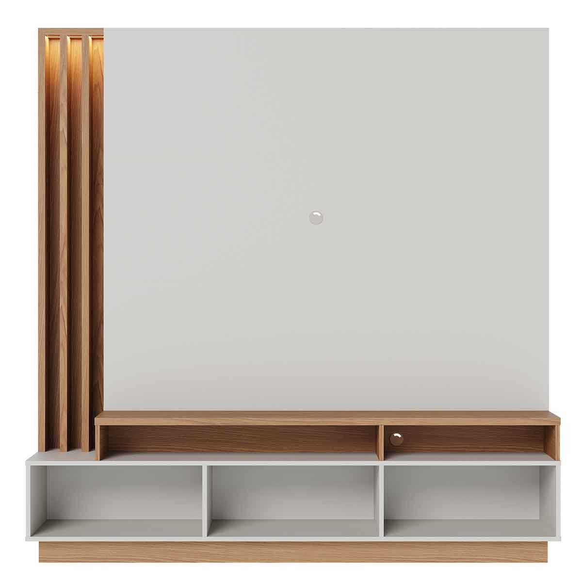 Painel Home Theater Itaumá 2 Portas Basculante 75" Polegadas Off White Matte / Freijó