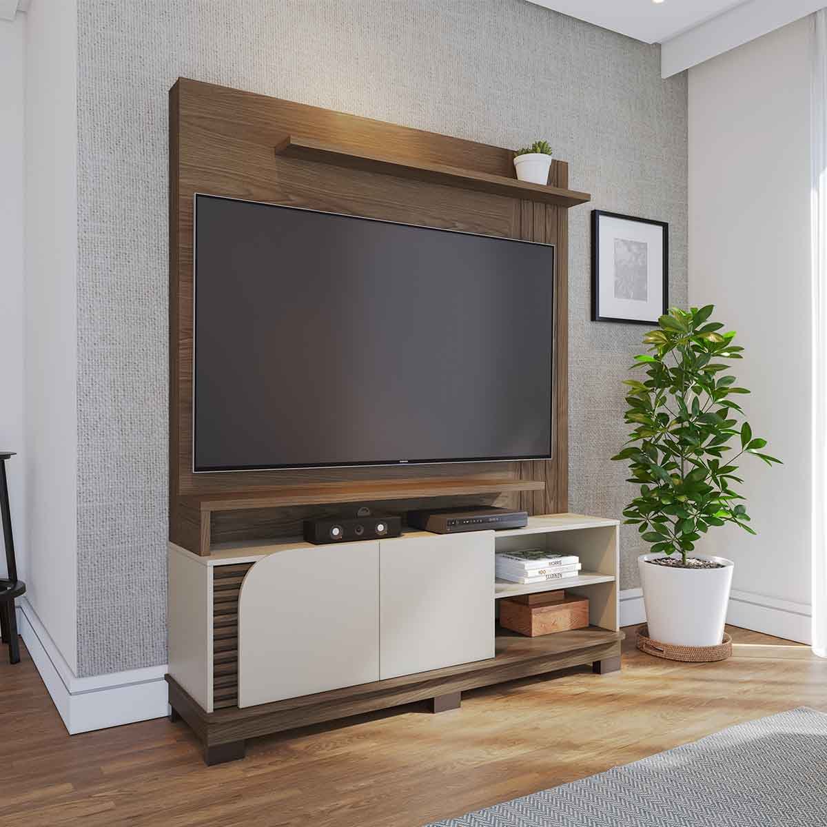 Painel Home Theater Jureli 2 Portas 1.5 até 65" Polegadas Amêndoa/Off White