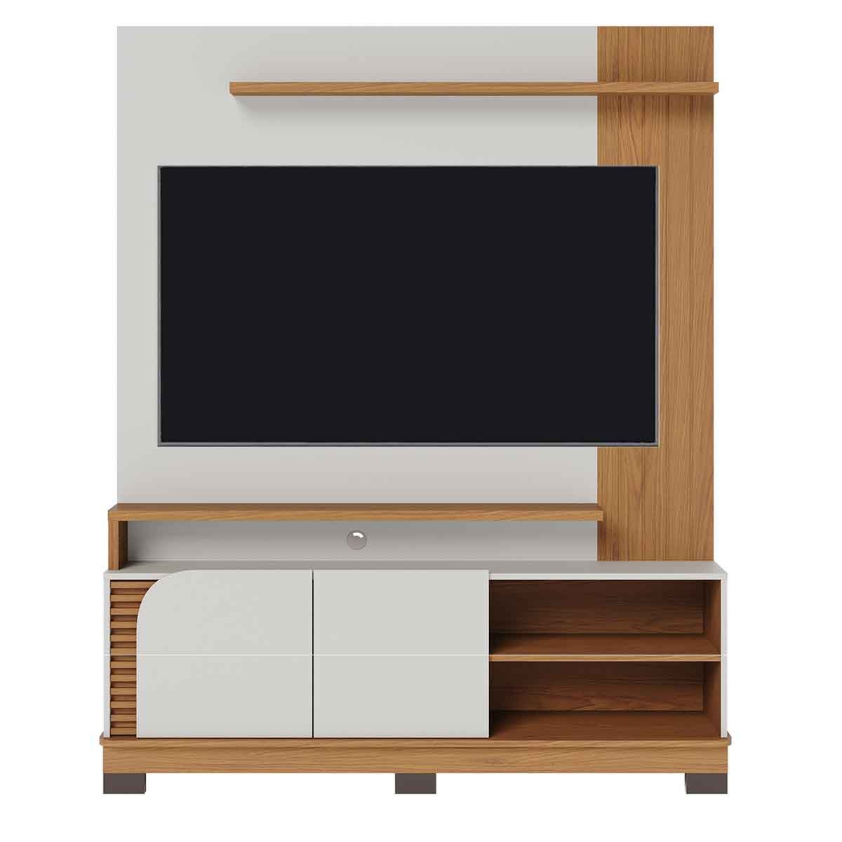 Painel Home Theater Jureli 2 Portas 1.5 até 65" Polegadas Off White Matte / Freijó