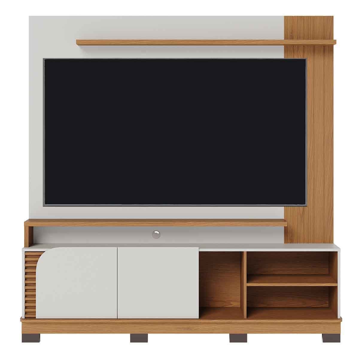 Painel Home Theater Jureli 2 Portas 1.8 até 75" Polegadas Off White Matte / Freijó