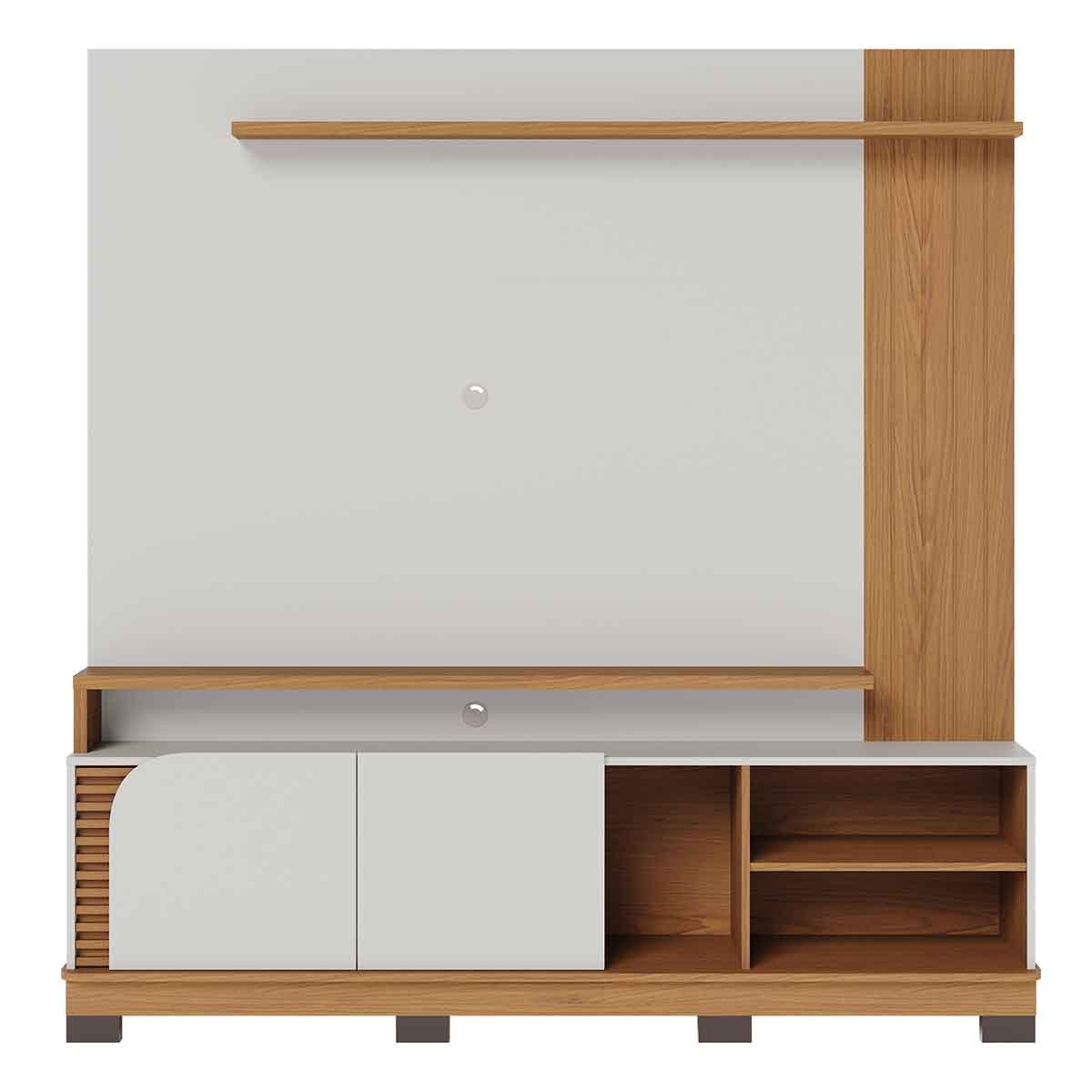 Painel Home Theater Jureli 2 Portas 1.8 até 75" Polegadas Off White Matte / Freijó