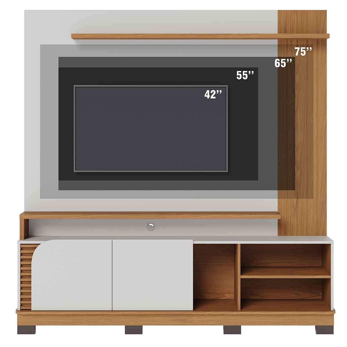 Painel Home Theater Jureli 2 Portas 1.8 até 75" Polegadas Off White Matte / Freijó