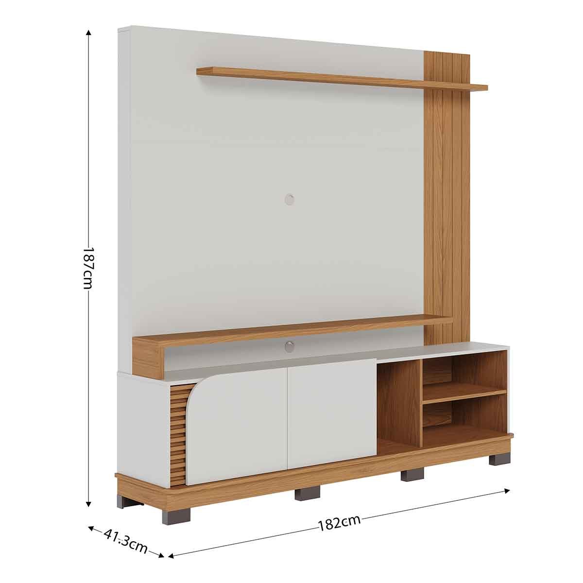Painel Home Theater Jureli 2 Portas 1.8 até 75" Polegadas Off White Matte / Freijó