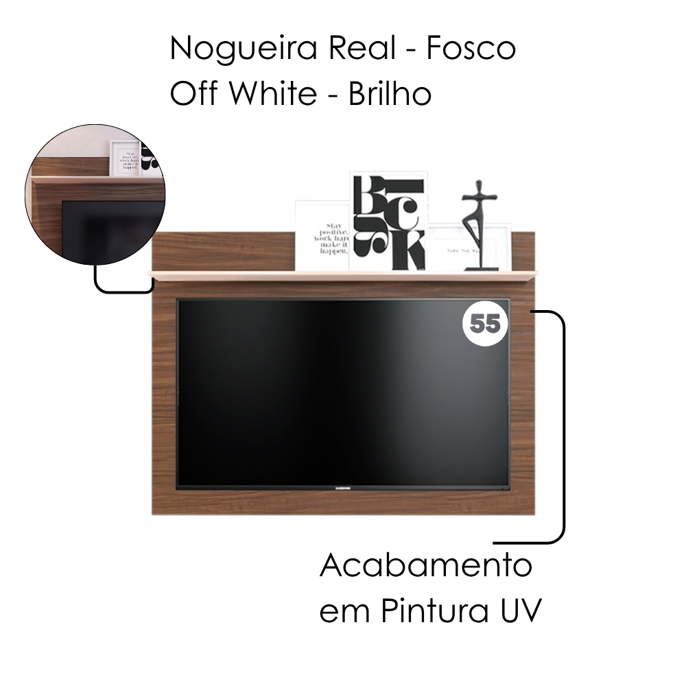 Painel Suspenso Tv 55 Pol 135 cm Maia Nogueira Real Off White Colibri
