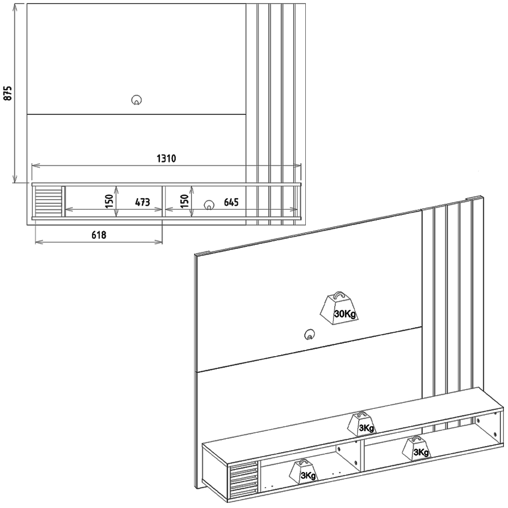 Painel Suspenso Tv 55 Pol 136 cm Jurere Off White Matte Freijo Colibri