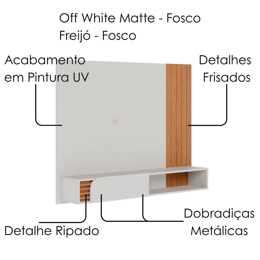 Painel Suspenso Tv 55 Pol 136 cm Jurere Off White Matte Freijo Colibri