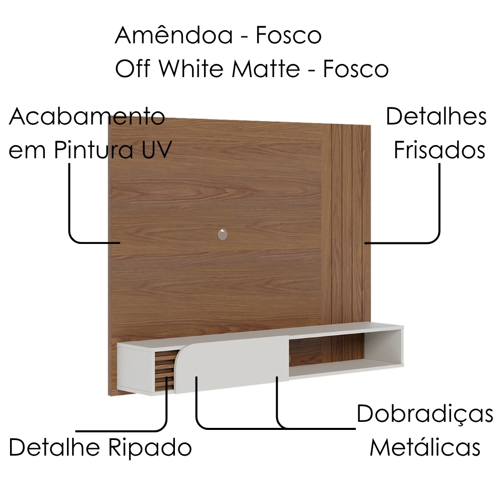 Painel Suspenso Tv 60 Pol 160 cm Jurere Amendoa Off White Matte Colibri