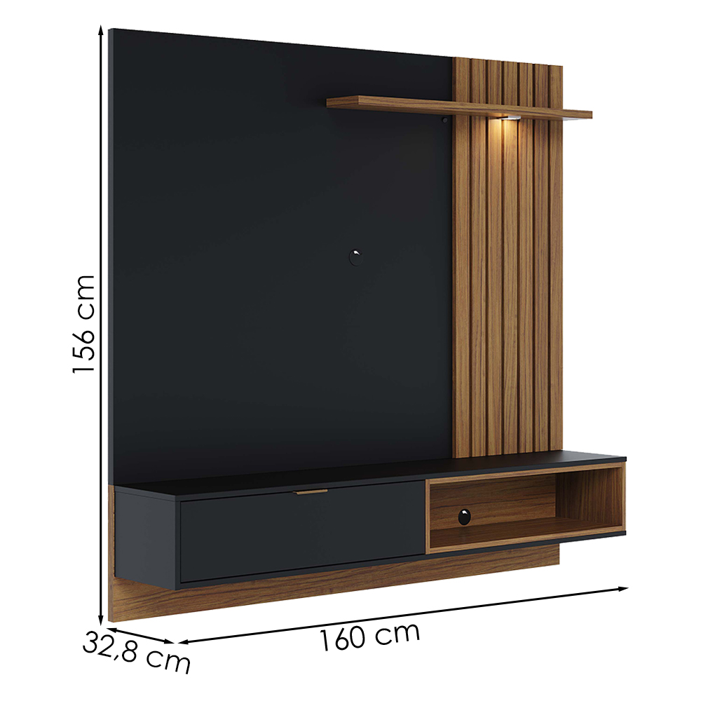 Painel Suspenso Tv 60 Pol 160 cm Tocantins Preto Noce Milano Colibri