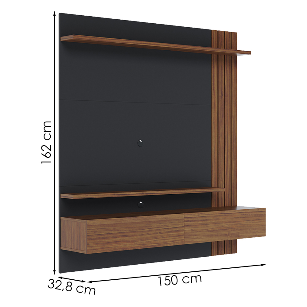 Painel Suspenso Tv 65 Pol 150 cm Juriti Noce Milano Preto Colibri