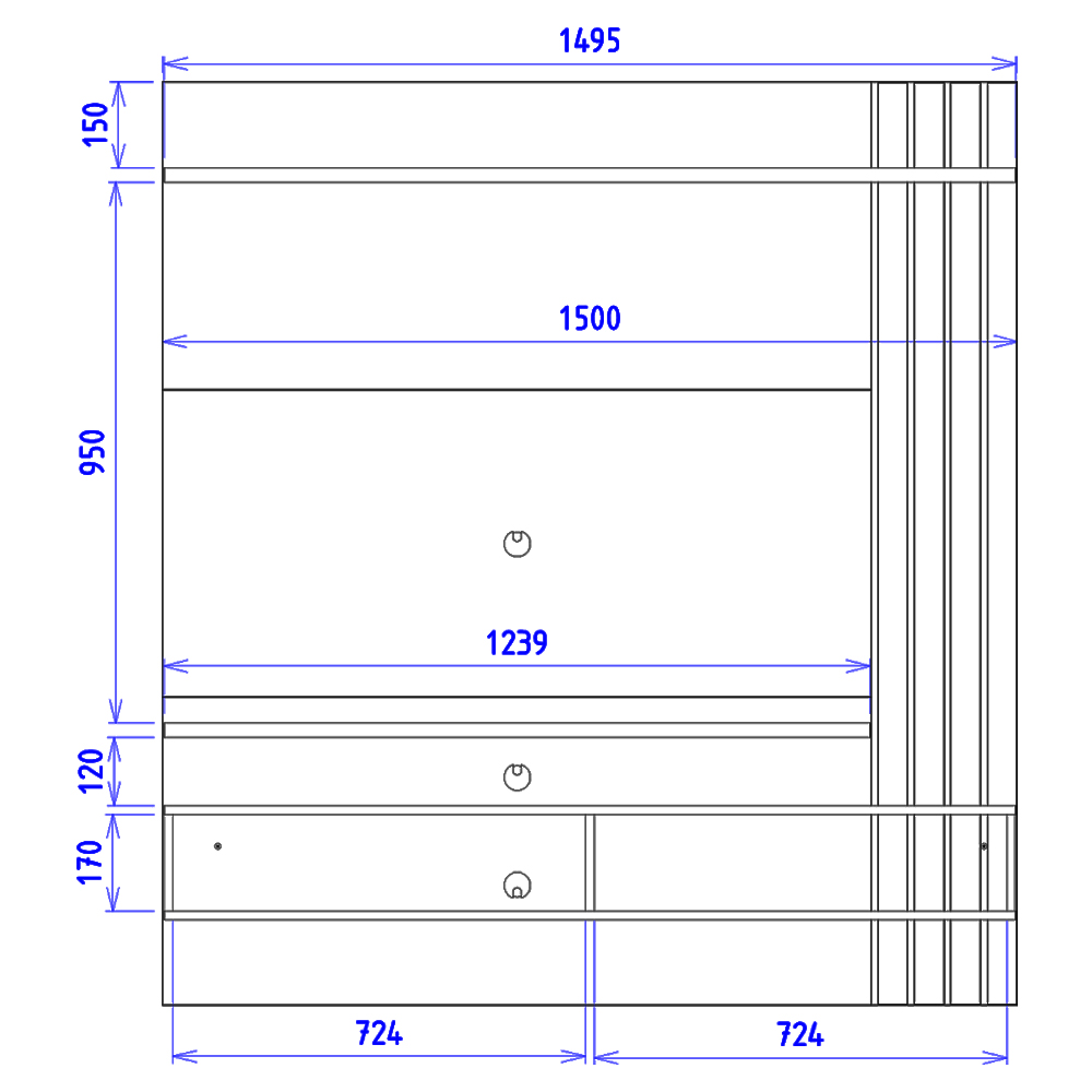 Painel Suspenso Tv 65 Pol 150 cm Juriti Noce Milano Preto Colibri