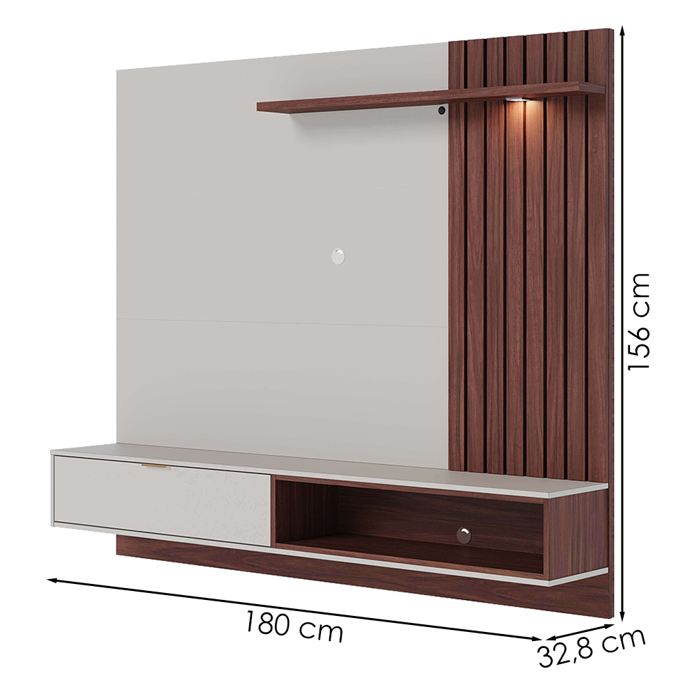 Painel Suspenso Tv 65 Pol 180 cm Tocantins Off White Nogueira Real Colibri