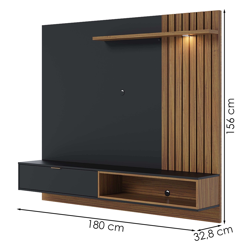 Painel Suspenso Tv 65 Pol 180 cm Tocantins Preto Noce Milano Colibri