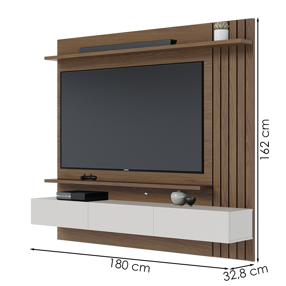 Painel Suspenso Tv 70 Pol 180 cm Juriti Amendoa Off White Matte Colibri