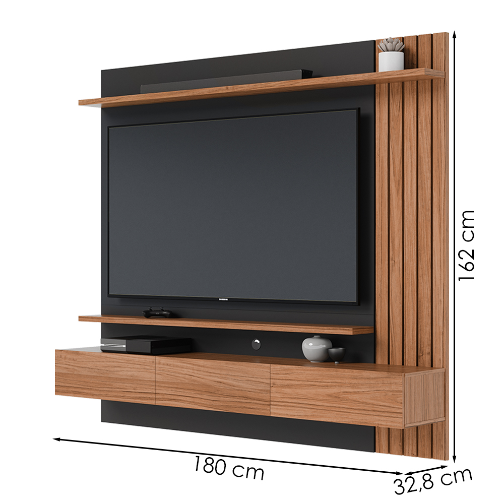 Painel Suspenso Tv 70 Pol 180 cm Juriti Noce Milano Preto Colibri