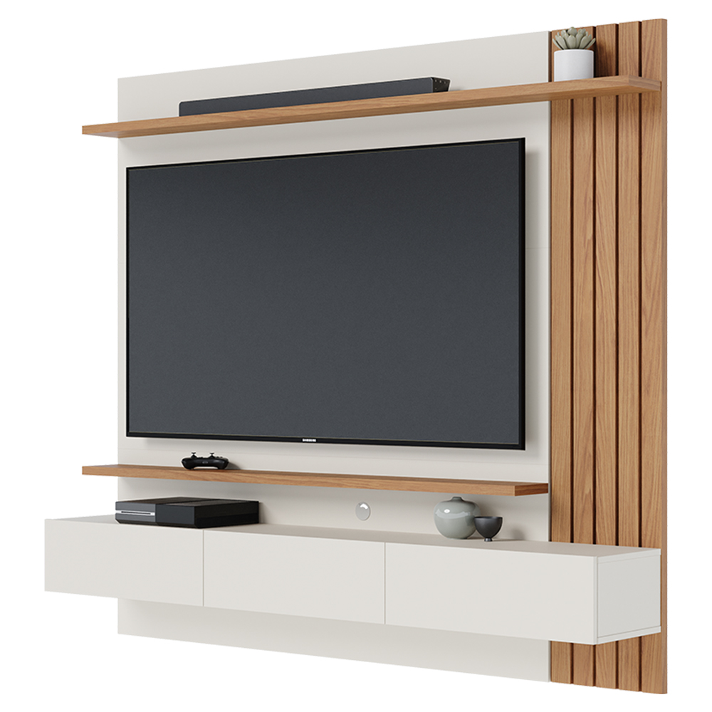 Painel Suspenso Tv 70 Pol 180 cm Juriti Off White Matte Freijo Colibri