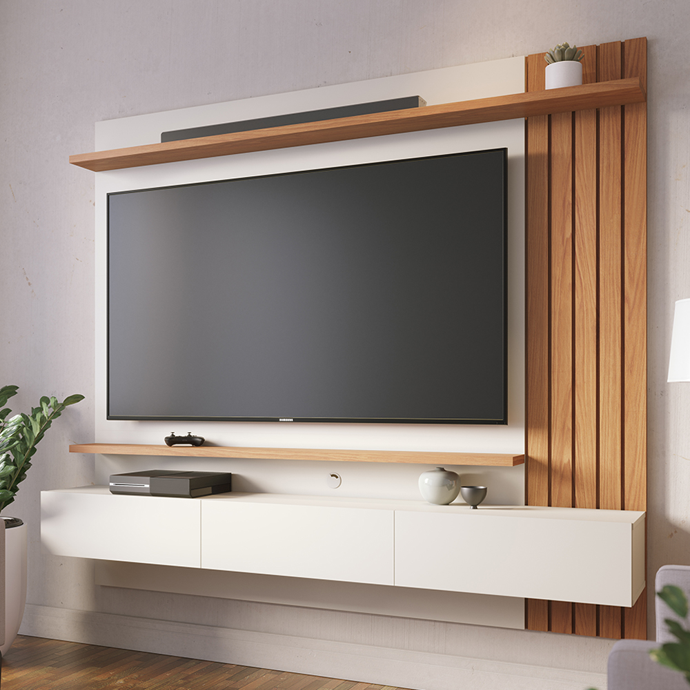 Painel Suspenso Tv 70 Pol 180 cm Juriti Off White Matte Freijo Colibri