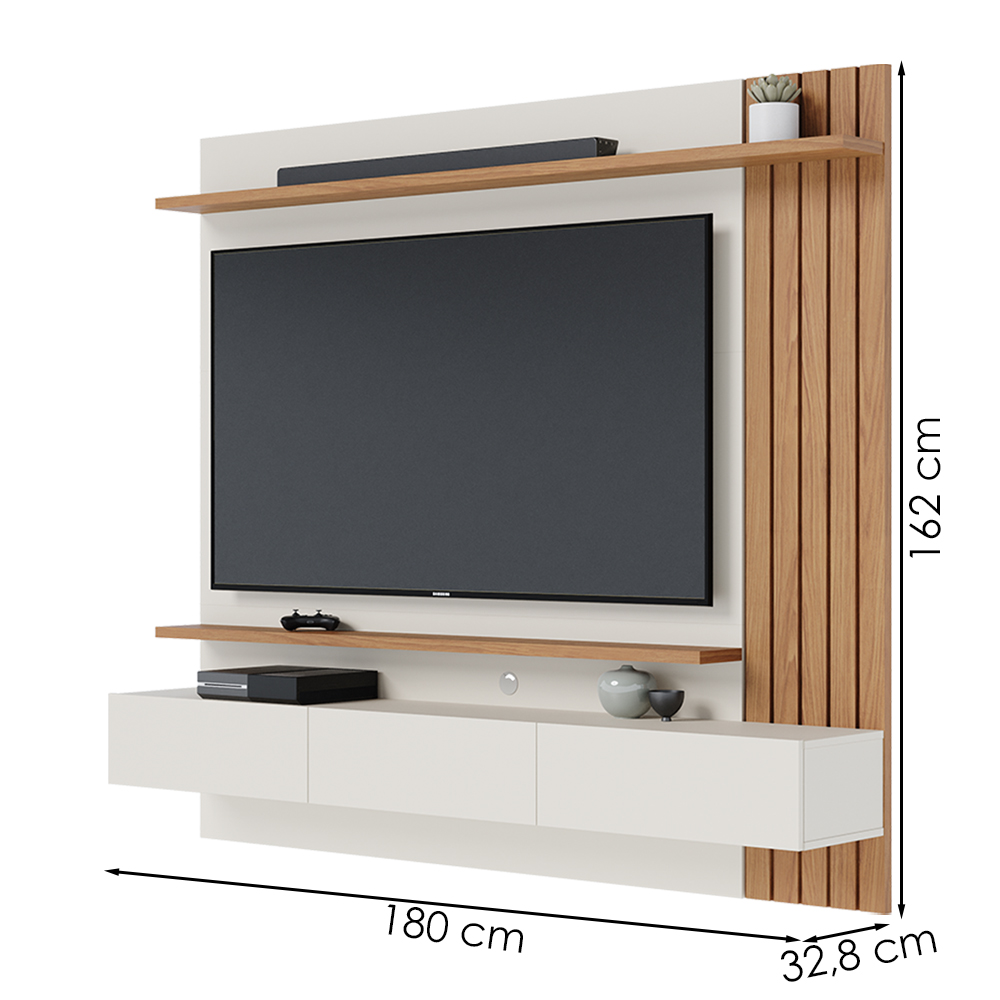 Painel Suspenso Tv 70 Pol 180 cm Juriti Off White Matte Freijo Colibri