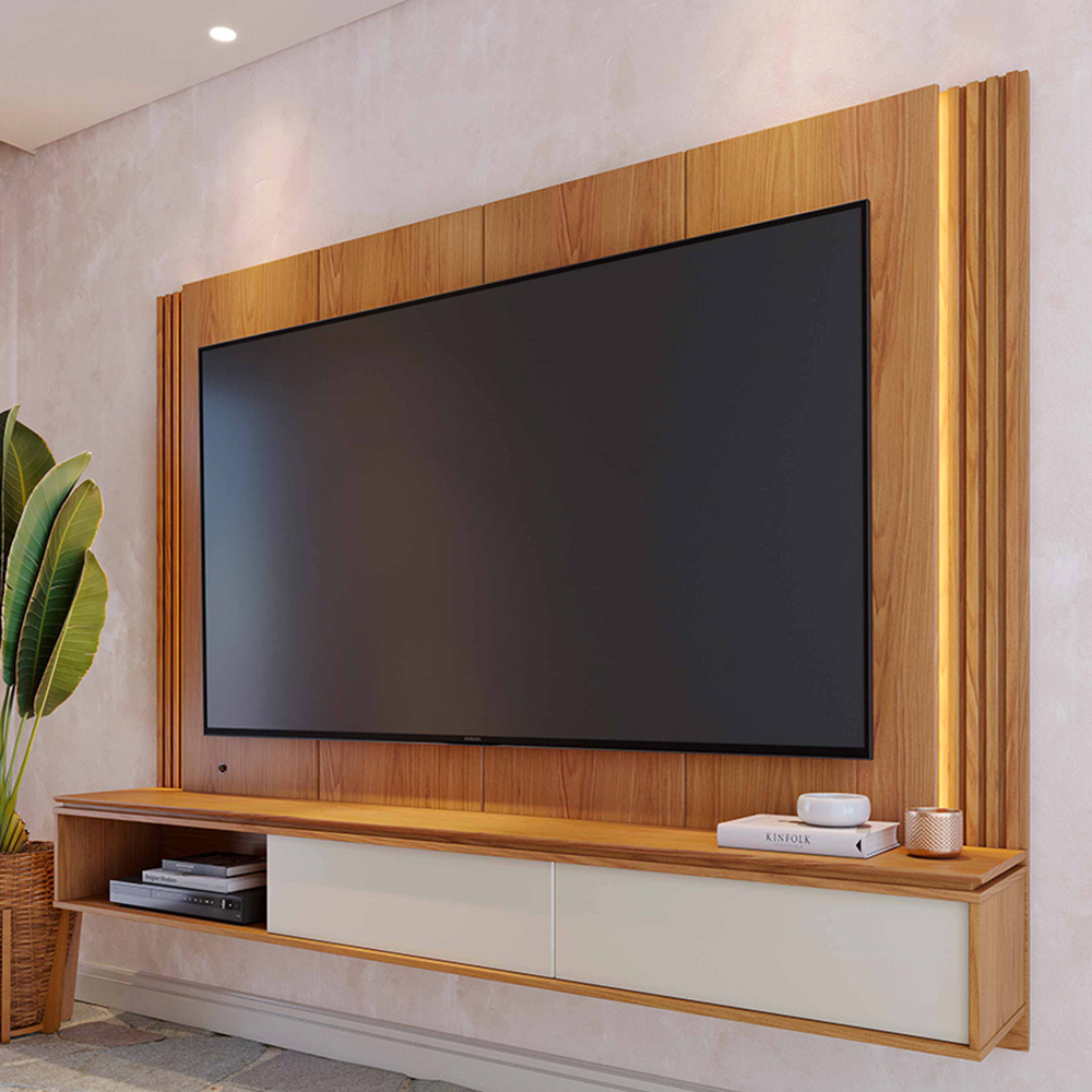 Painel Suspenso Tv 75 Pol 217 cm Loa Freijo Off White Matte Colibri