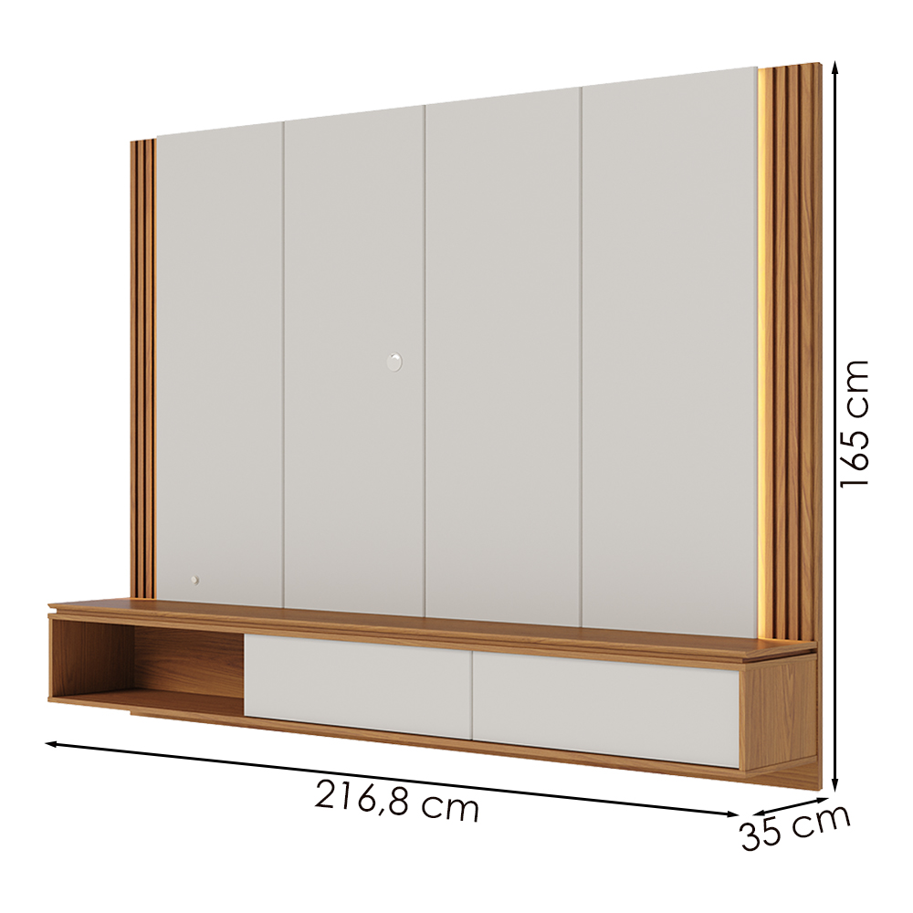 Painel Suspenso Tv 75 Pol 217 cm Loa Off White Matte Freijo Colibri