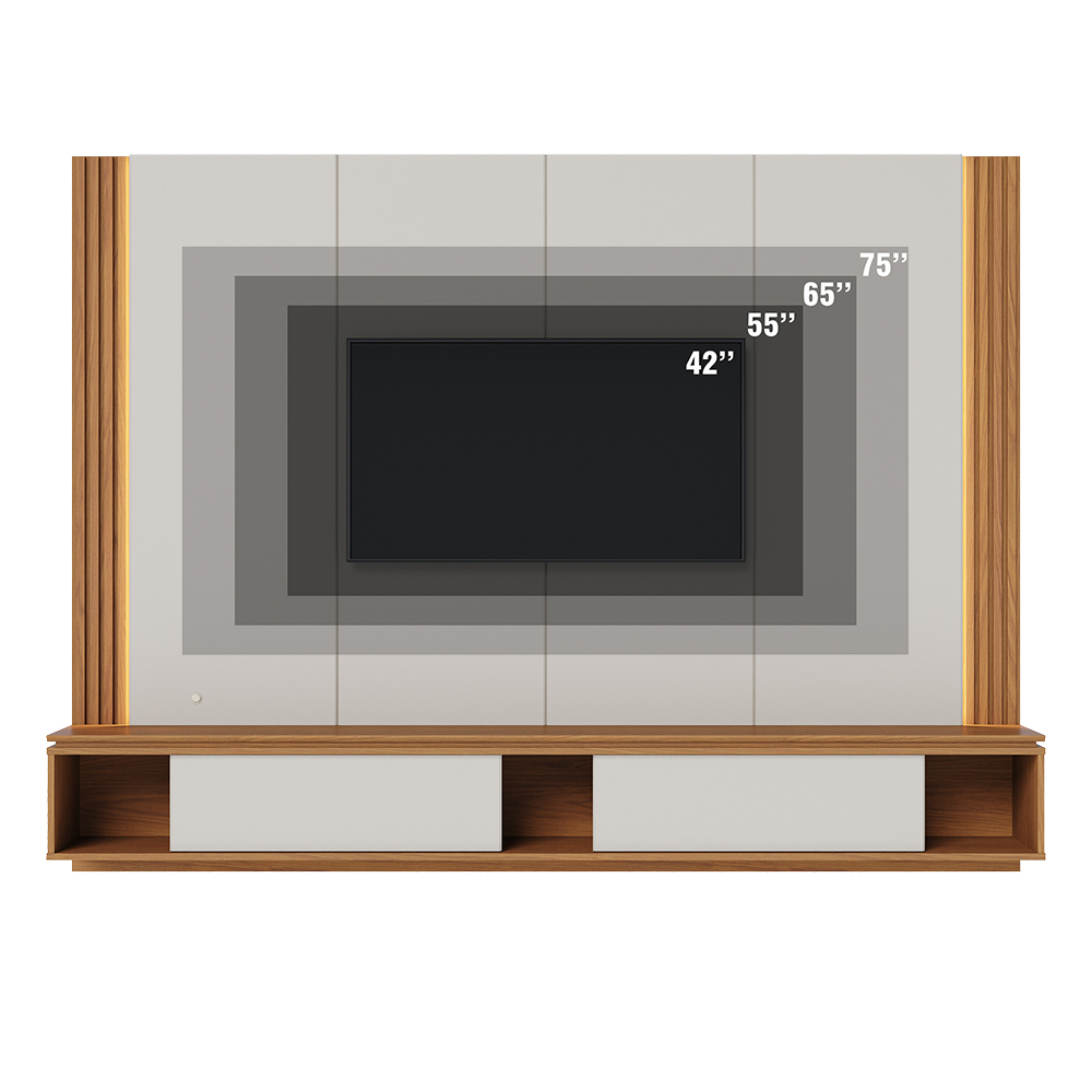 Painel Suspenso Tv 75 Pol 217 cm Loa Off White Matte Freijo Colibri