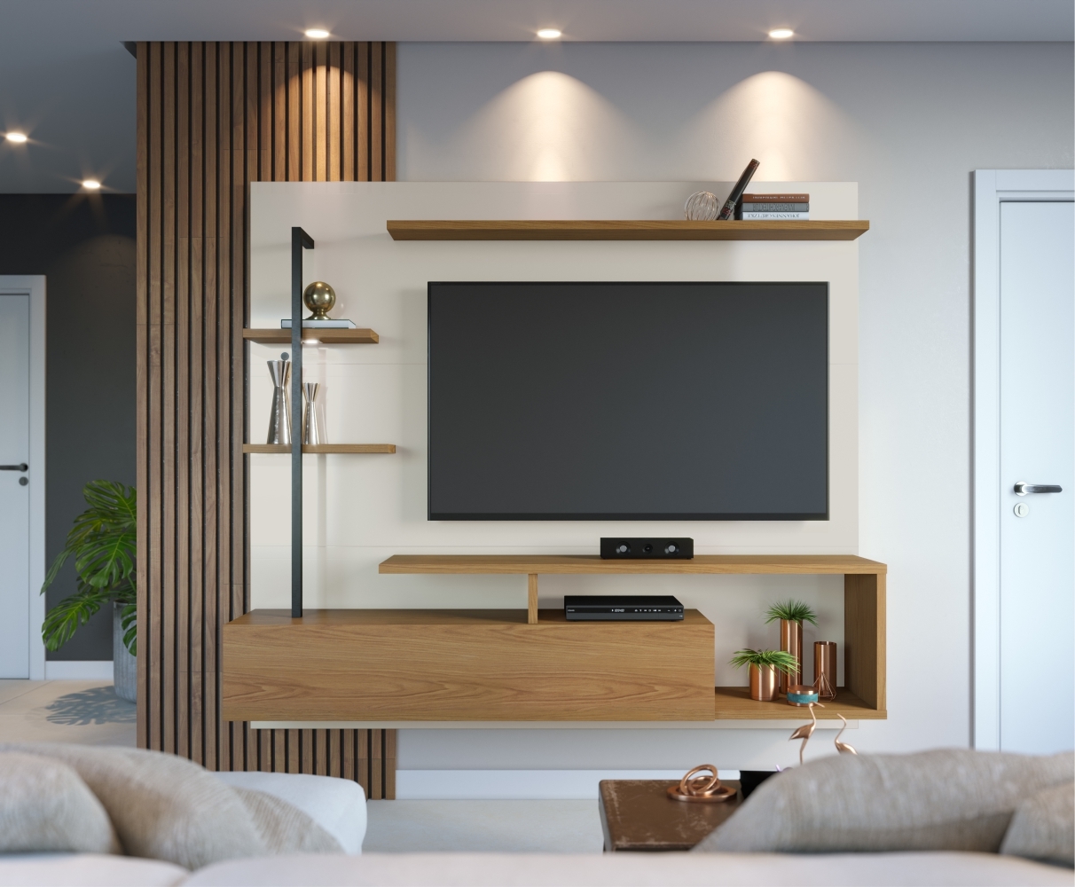 Painel de TV Suspenso Darwin Off White / Freijó