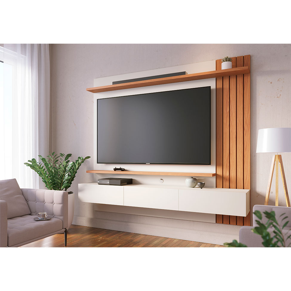 Painel de TV até 70 Polegadas Juriti Off White e Freijó