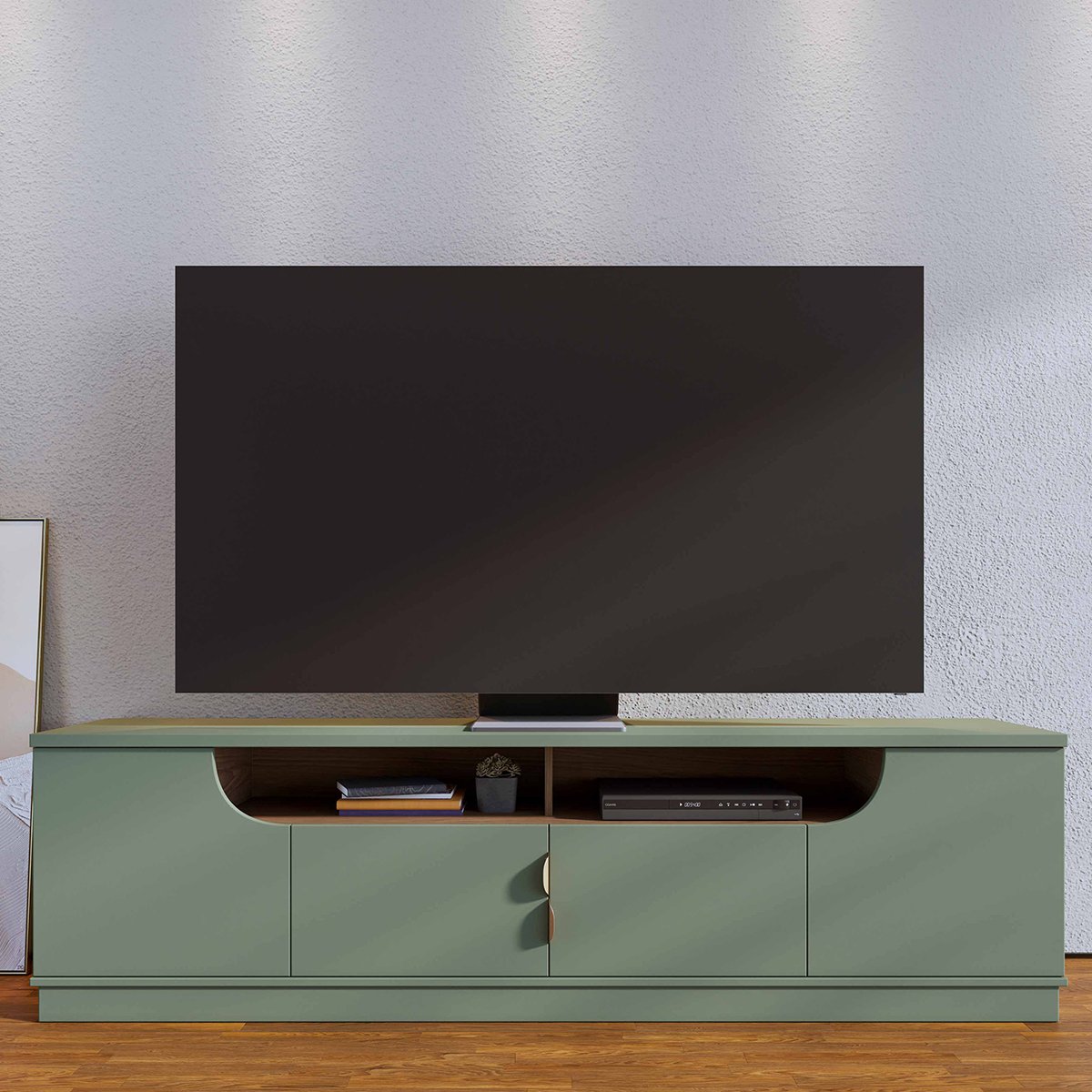 Rack Bancada 4 Portas de Giro TV até 75" Polegadas Satriani Hortelã / Amêndoa