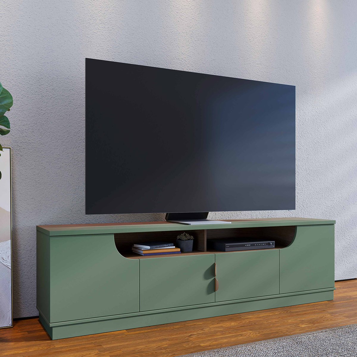 Rack Bancada 4 Portas de Giro TV até 75" Polegadas Satriani Hortelã / Amêndoa