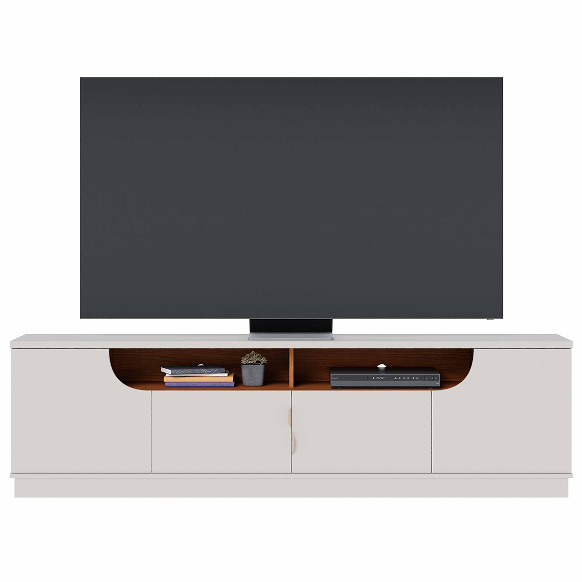 Rack Bancada 4 Portas de Giro TV até 75" Polegadas Satriani Off White/Freijó