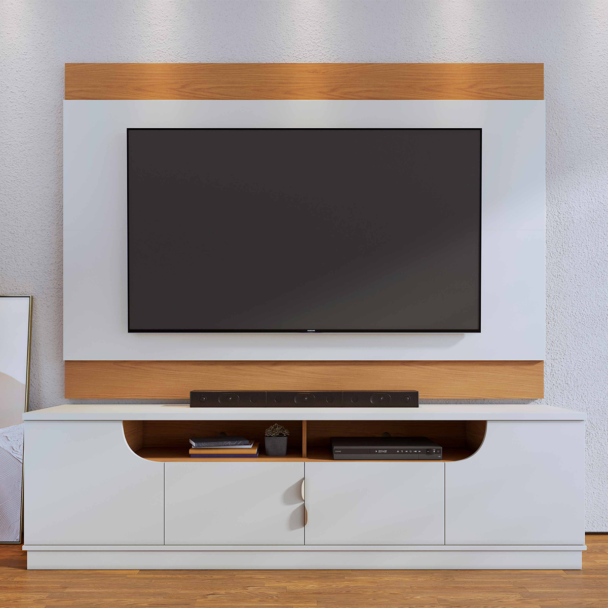 Rack Bancada 4 Portas de Giro TV até 75" Polegadas Satriani Off White/Freijó