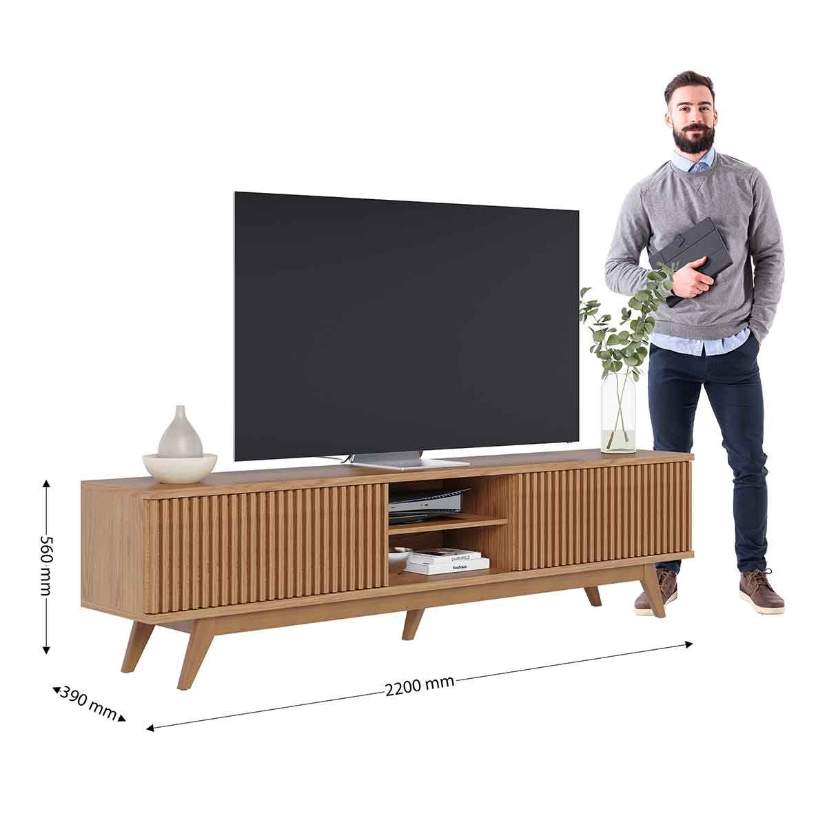 Rack Bancada Bastião 4 Portas MDP Para TV até 75" Polegadas Freijó