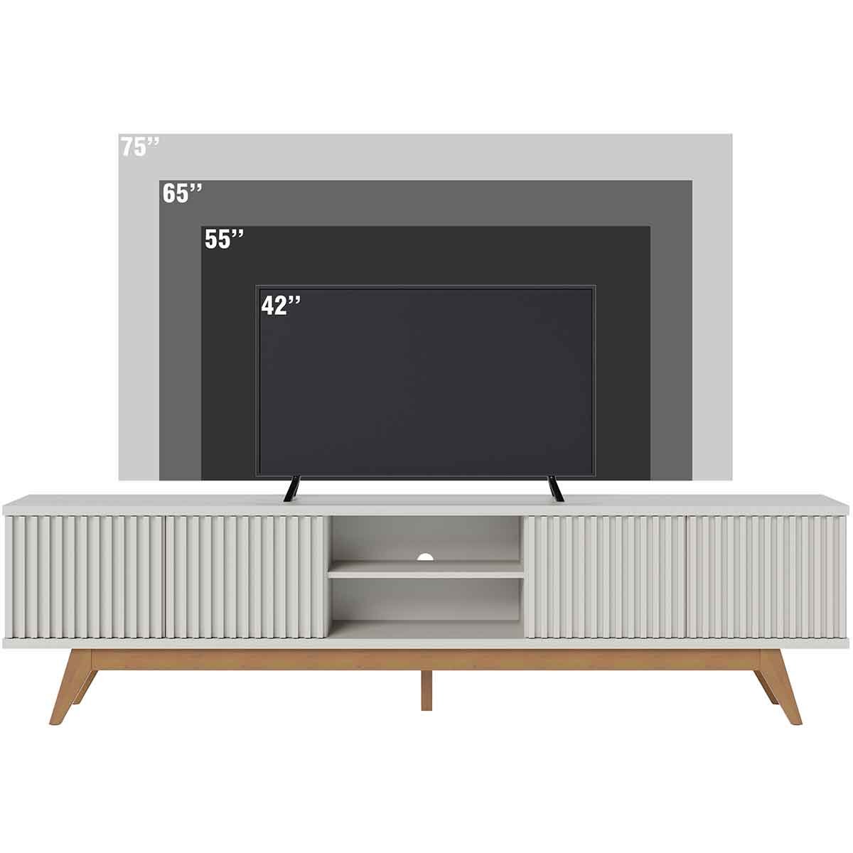 Rack Bancada Bastião 4 Portas MDP Para TV até 75" Polegadas Off White Matte