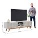 Rack Bancada Bastião 4 Portas MDP Para TV até 75" Polegadas Off White Matte