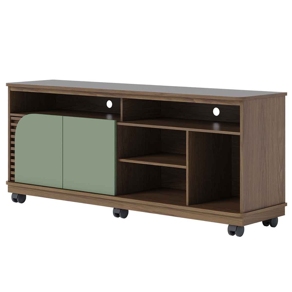 Rack Bancada Jureli 2 Portas 5 Nichos TV até 65" Polegadas Amêndoa / Hortelã
