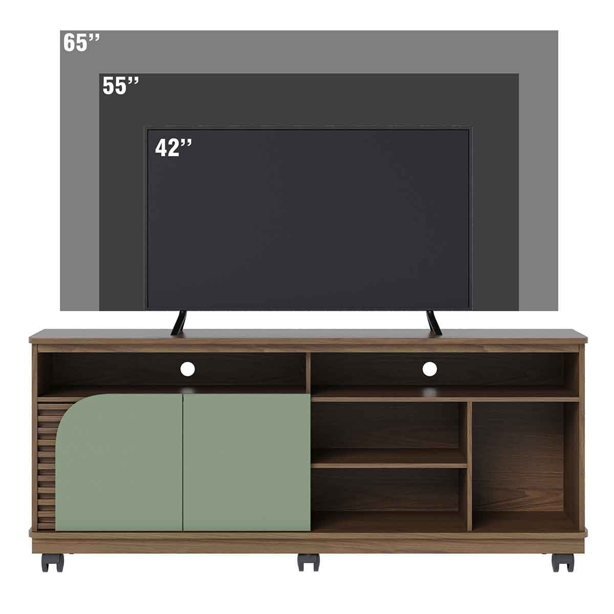 Rack Bancada Jureli 2 Portas 5 Nichos TV até 65" Polegadas Amêndoa / Hortelã