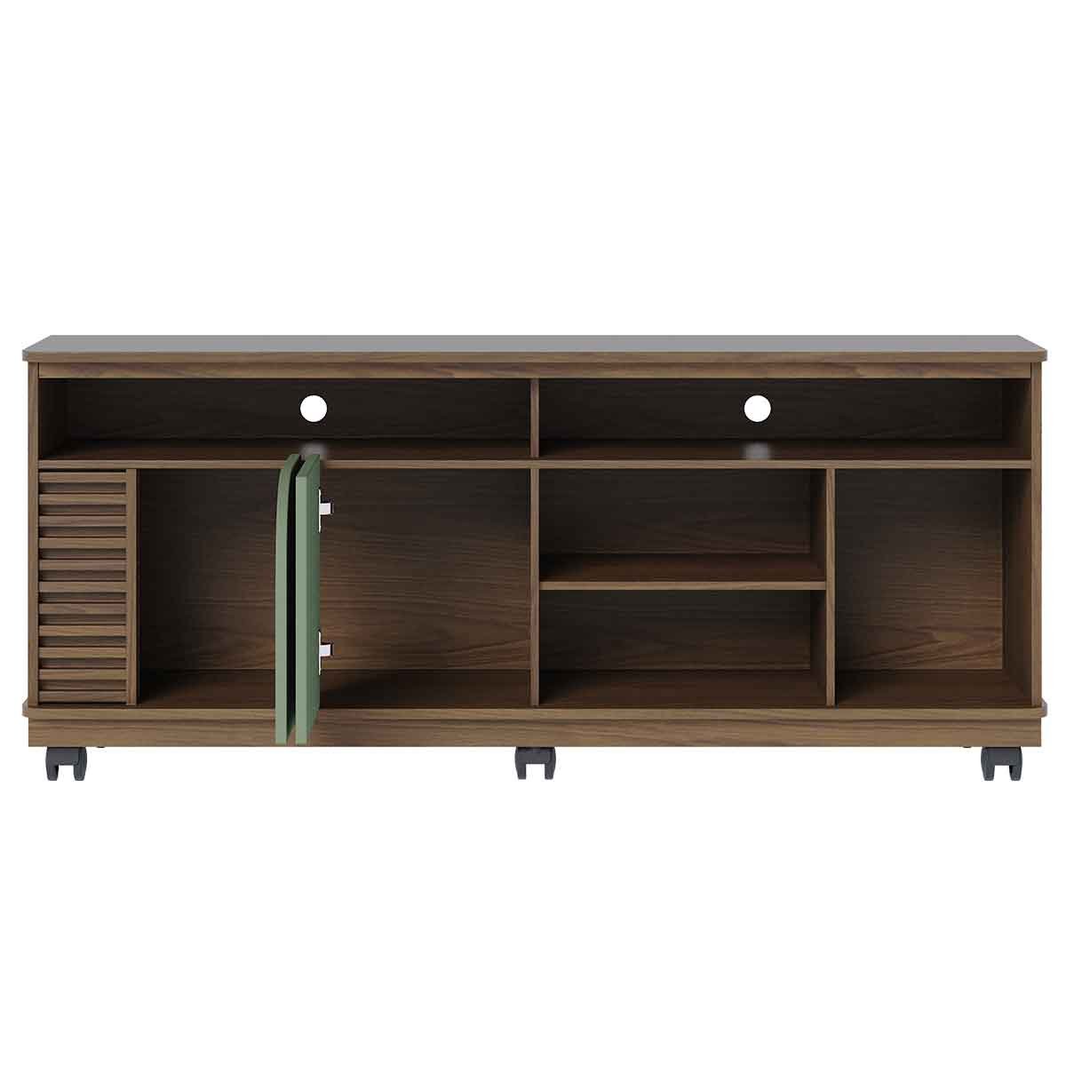Rack Bancada Jureli 2 Portas 5 Nichos TV até 65" Polegadas Amêndoa / Hortelã