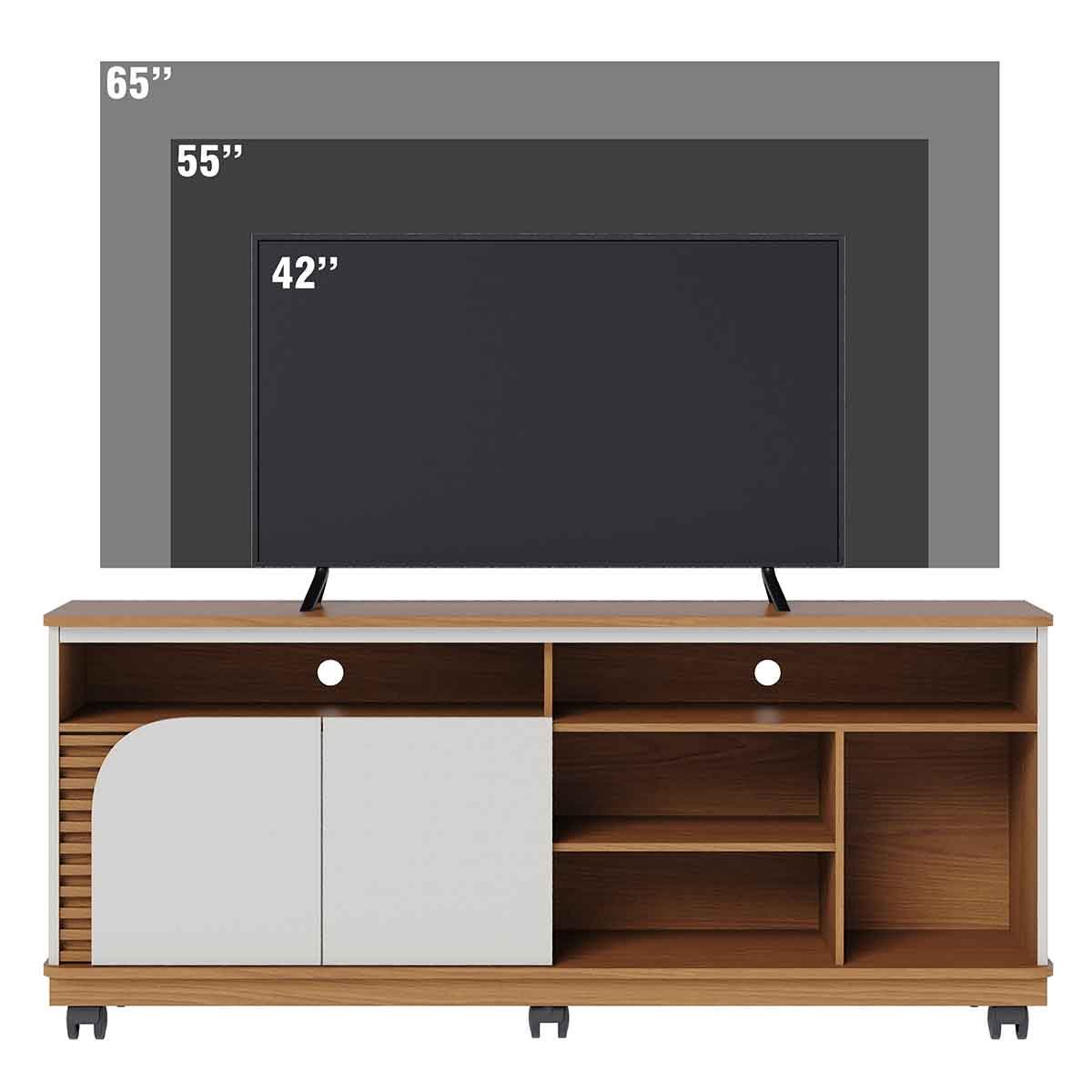 Rack Bancada Jureli 2 Portas 5 Nichos TV até 65" Polegadas Freijó / Off White Matte