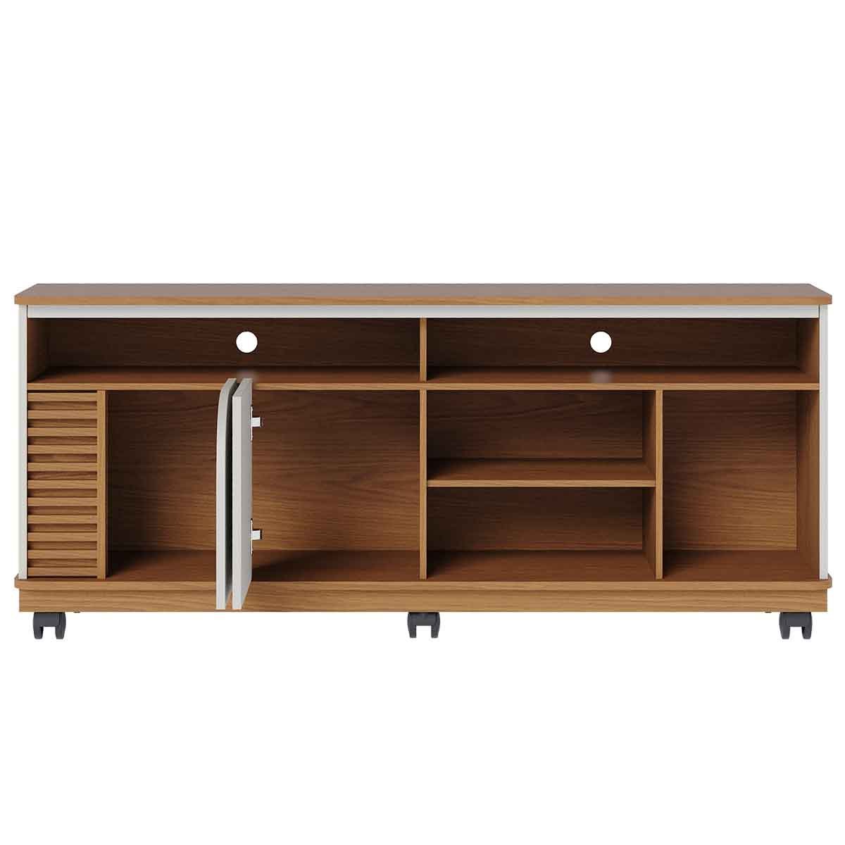 Rack Bancada Jureli 2 Portas 5 Nichos TV até 65" Polegadas Freijó / Off White Matte
