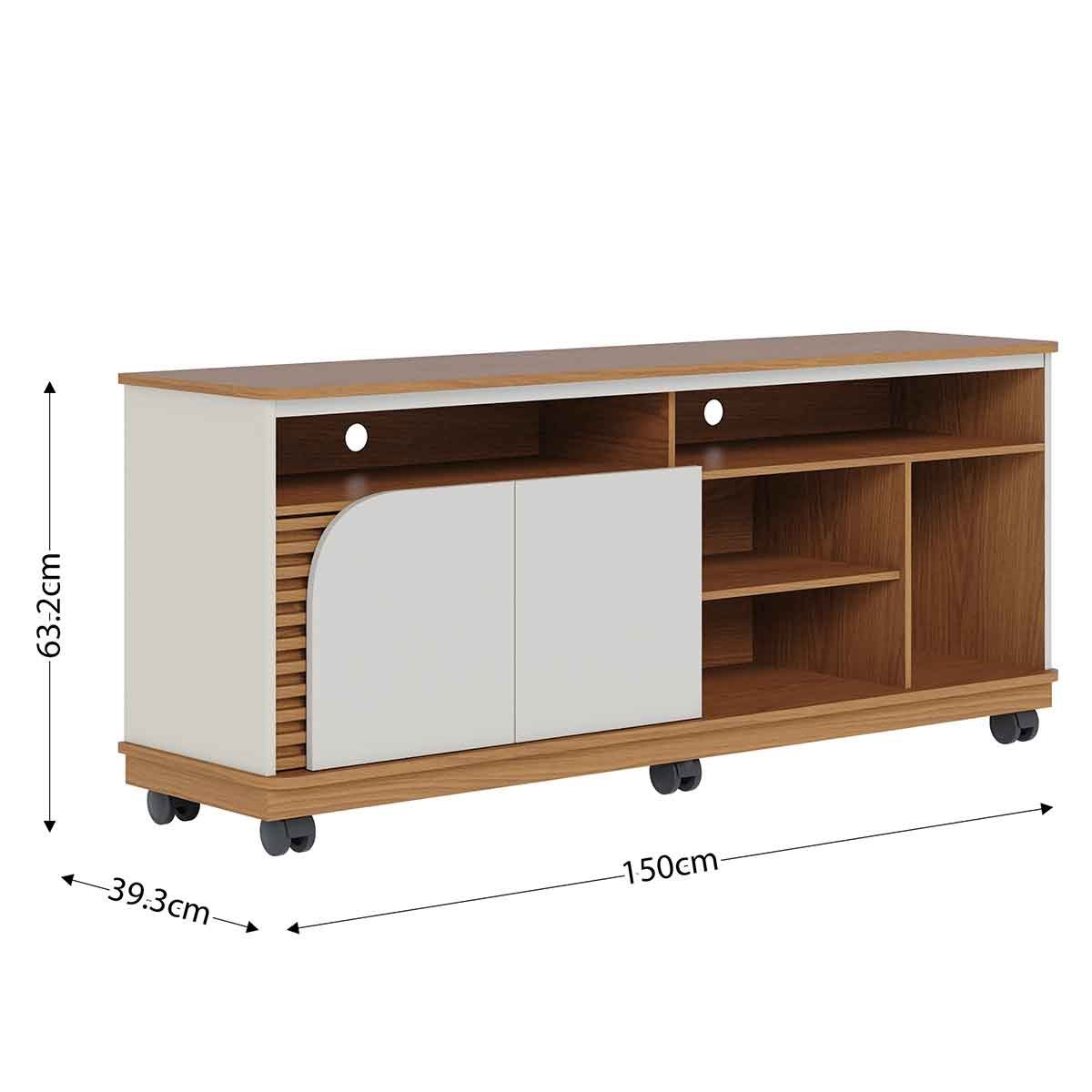 Rack Bancada Jureli 2 Portas 5 Nichos TV até 65" Polegadas Freijó / Off White Matte