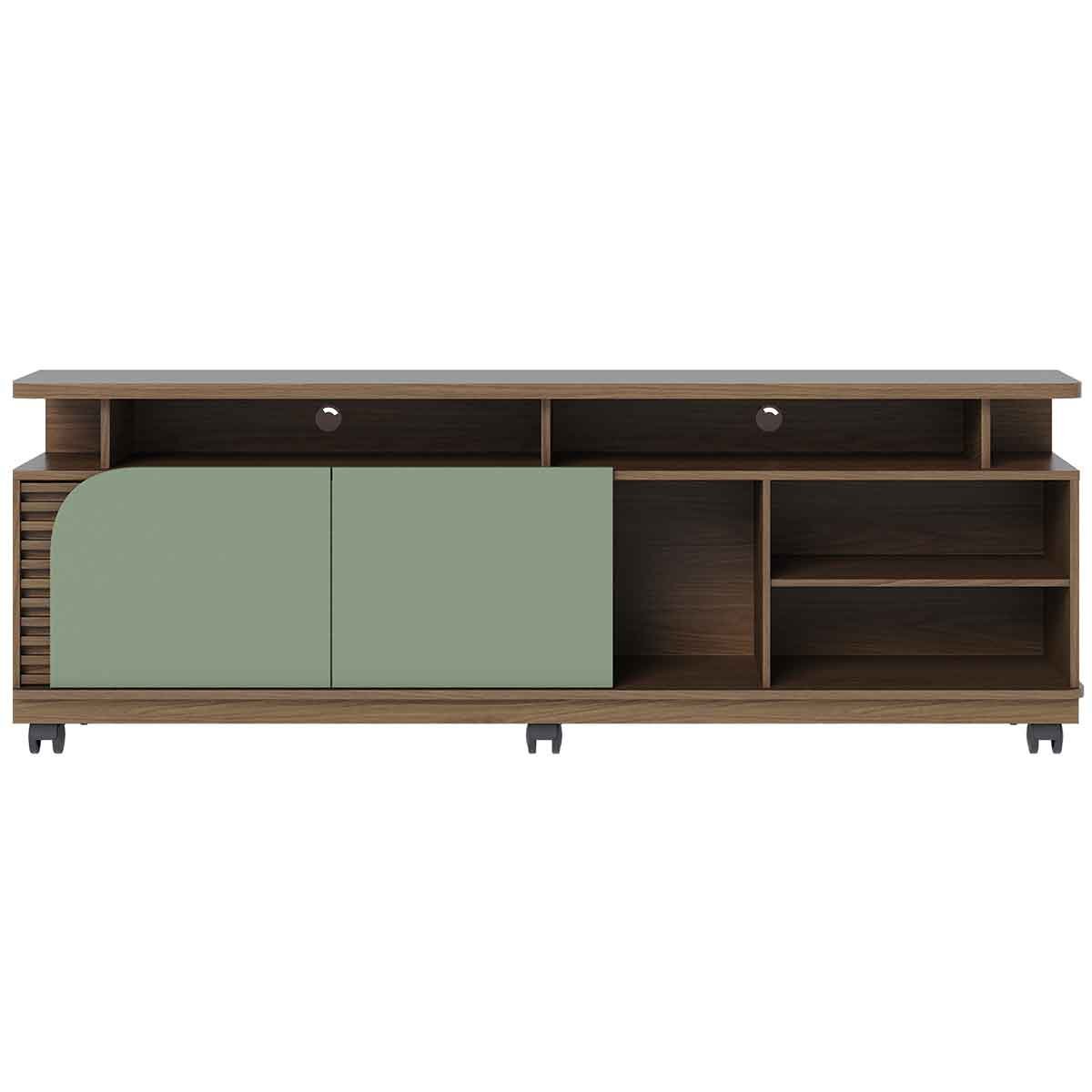 Rack Bancada Jureli 2 Portas 5 Nichos TV até 75" Polegadas Amêndoa / Hortelã