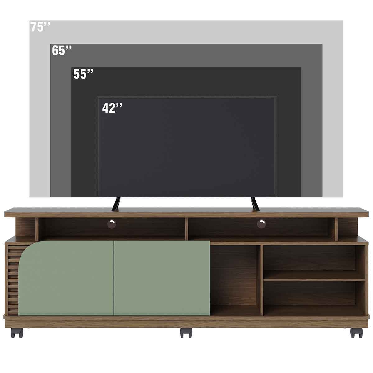 Rack Bancada Jureli 2 Portas 5 Nichos TV até 75" Polegadas Amêndoa / Hortelã