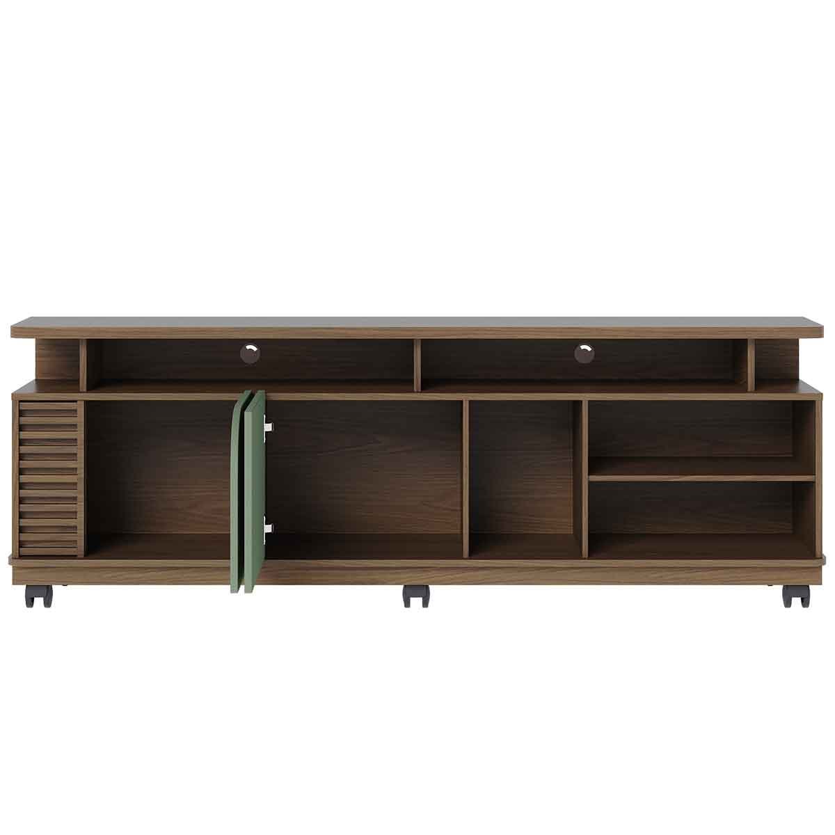 Rack Bancada Jureli 2 Portas 5 Nichos TV até 75" Polegadas Amêndoa / Hortelã