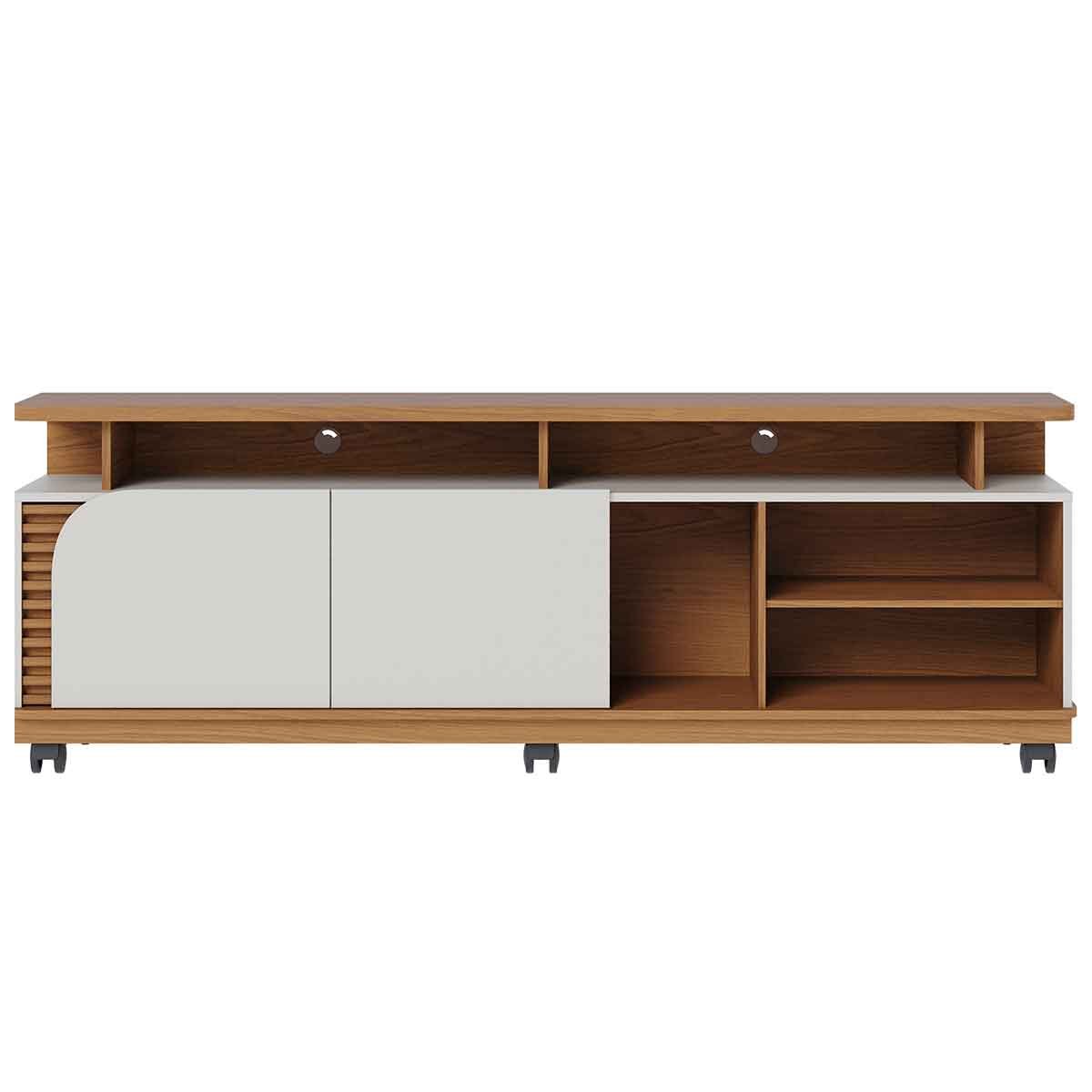 Rack Bancada Jureli 2 Portas 5 Nichos TV até 75" Polegadas Freijó / Off White Matte