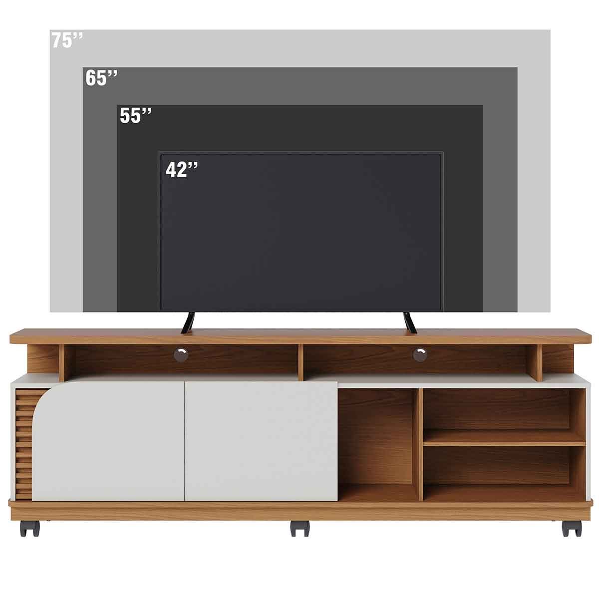 Rack Bancada Jureli 2 Portas 5 Nichos TV até 75" Polegadas Freijó / Off White Matte