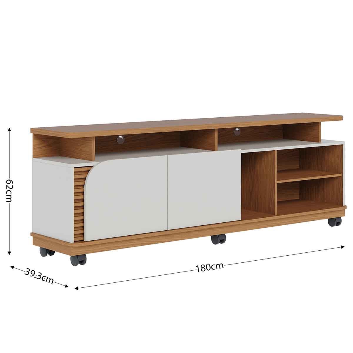 Rack Bancada Jureli 2 Portas 5 Nichos TV até 75" Polegadas Freijó / Off White Matte