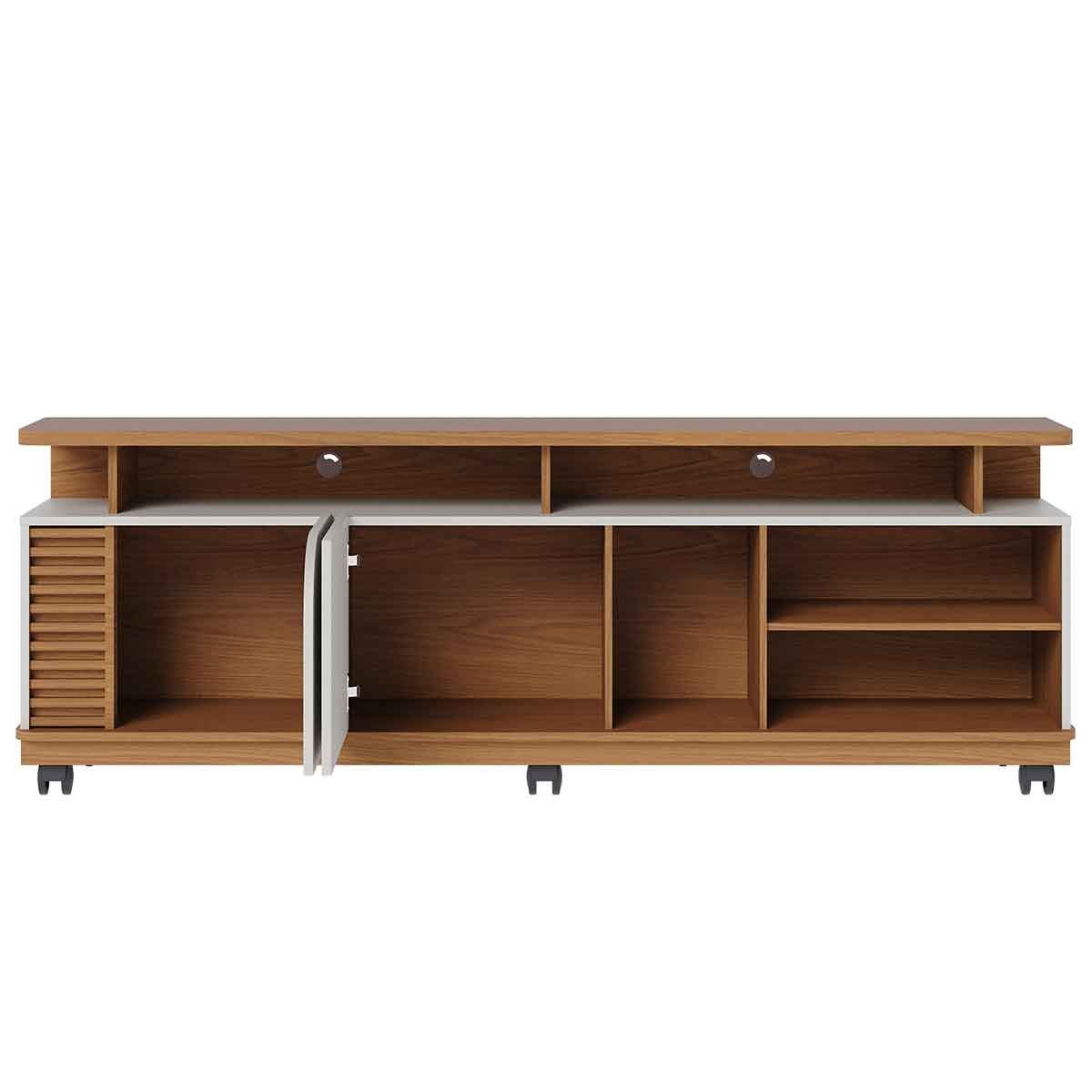 Rack Bancada Jureli 2 Portas 5 Nichos TV até 75" Polegadas Freijó / Off White Matte
