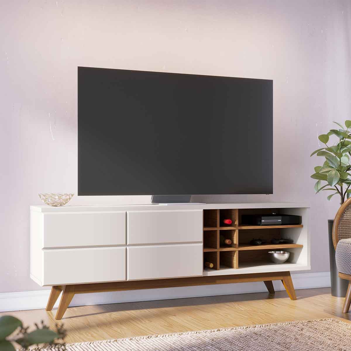 Rack Bancada Paraíso 2 Portas TV 70" Polegadas Off White Matte / Freijó