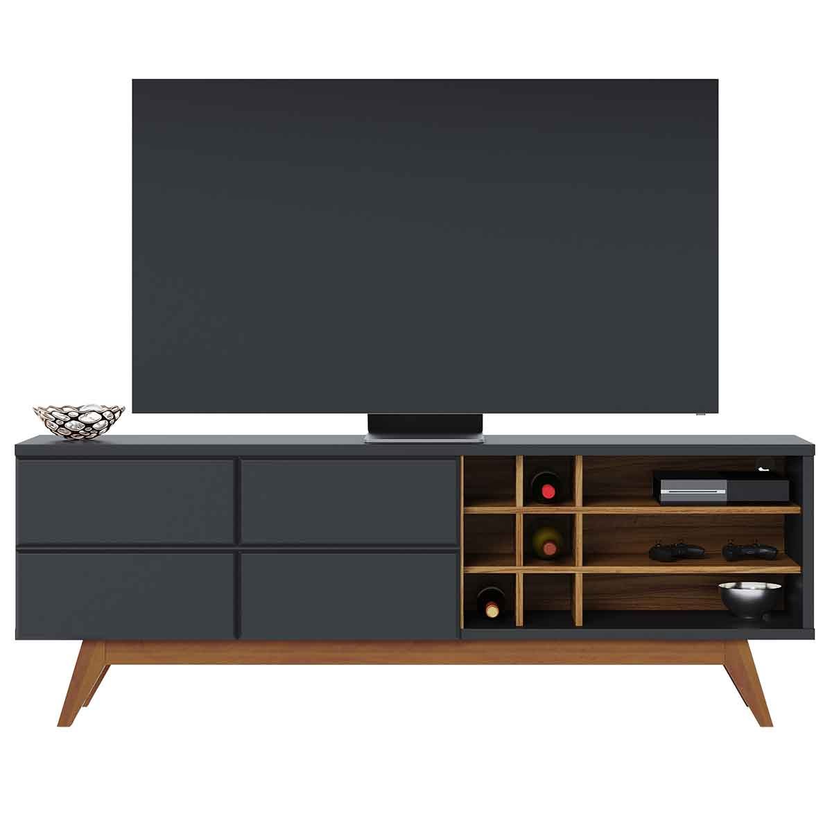 Rack Bancada Paraíso 2 Portas TV 70" Polegadas Preto Fosco / Noce Milano