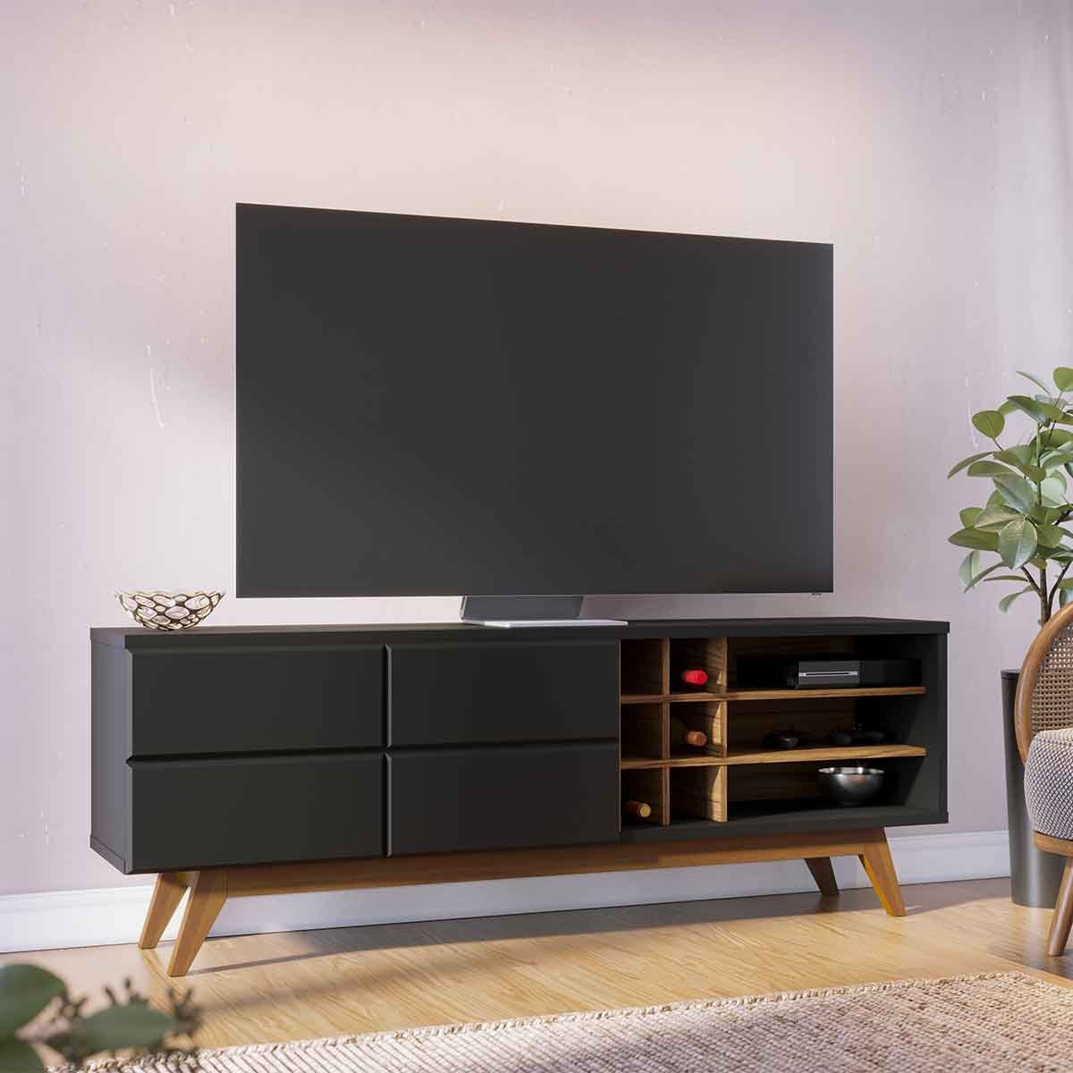 Rack Bancada Paraíso 2 Portas TV 70" Polegadas Preto Fosco / Noce Milano